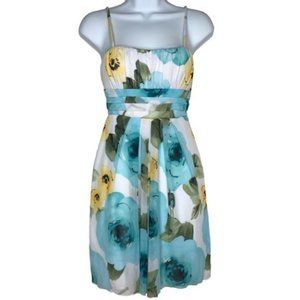 IZ BYER White Dress Blue & Yellow Floral P…